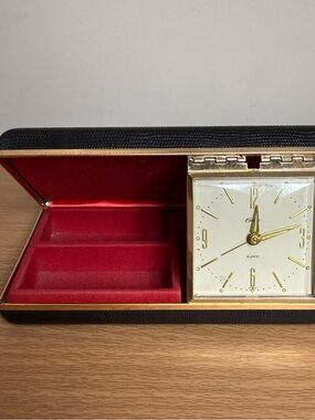 Vintage Bradley Travel Wind Up Alarm Clock & Hard Jewelry Case